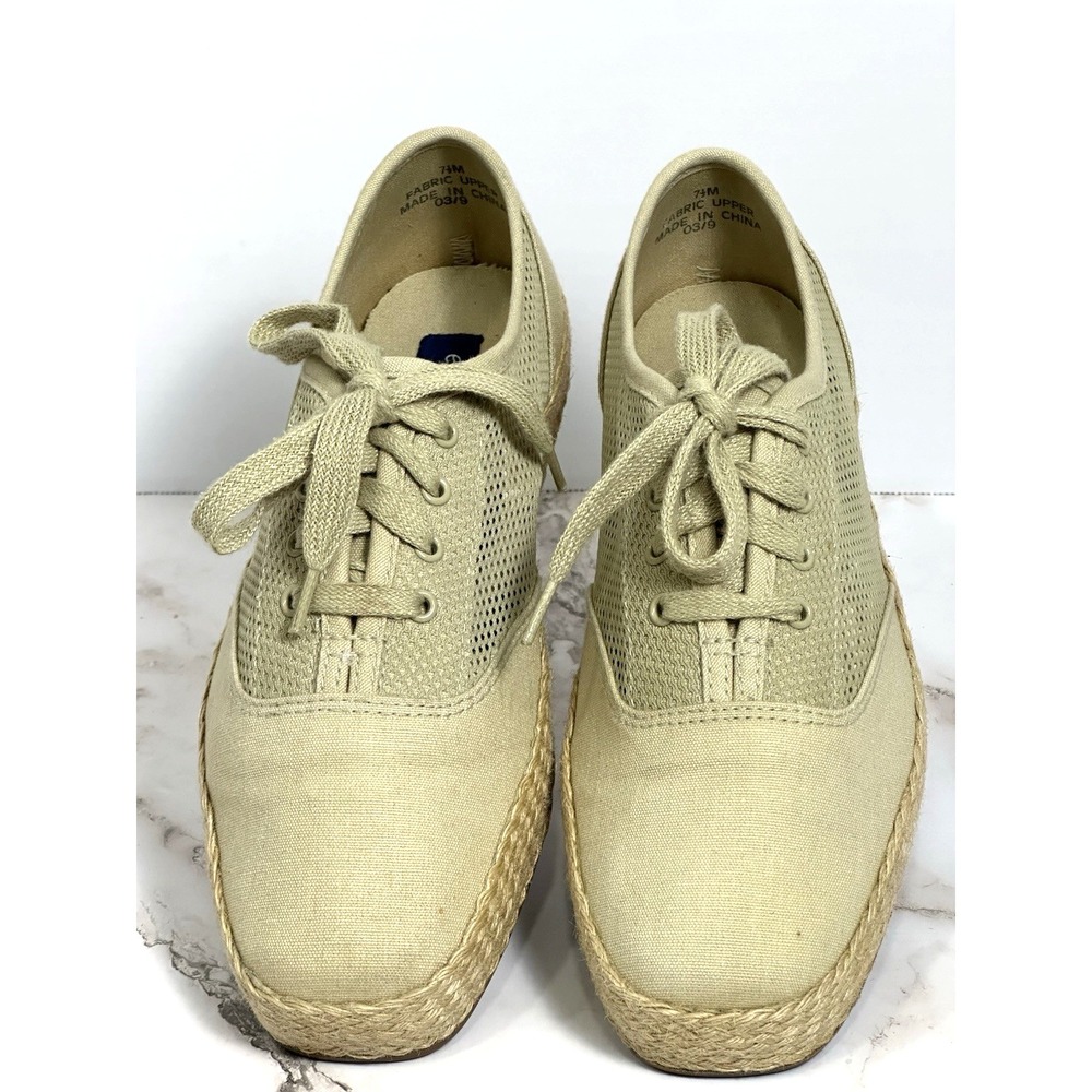 Easy Spirit Beige Linen Anti Gravity Women's  7.5 Lace Up Everyday Wear Shoes